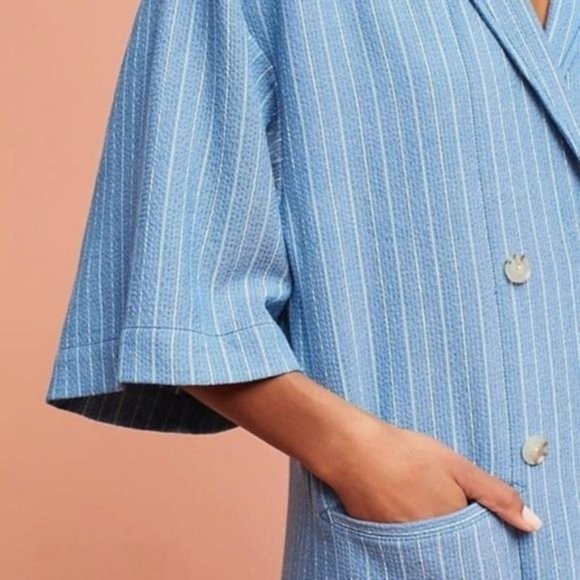 Anthropologie Striped Blazer Dress Denim Coat Jacket - Picture 7 of 8